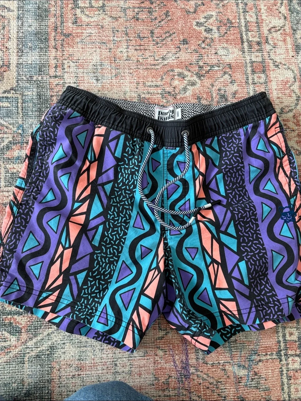 Men's Geometric Print Swim/Board Shorts in Purple & Teal